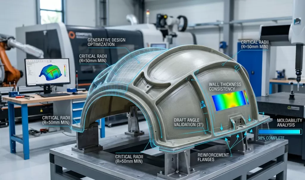 Composite part on a table. Augmented reality text analyzing for DFM.